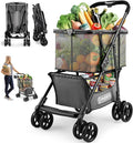 𝐈𝐦𝐩𝐫𝐨𝐯𝐞𝐝 𝐕𝐞𝐫𝐬𝐢𝐨𝐧 Folding Shopping Cart for Groceries, 80lbs Collapsible Grocery Cart with Removable Basket and Swivel Wheels, One-Hand Fold, Portable Personal Stroller Shopping Carts