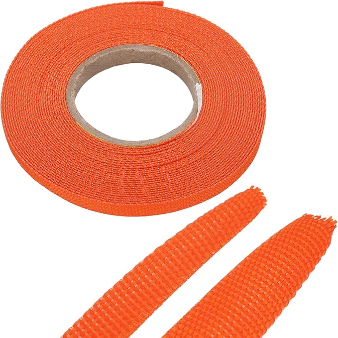 MECCANIXITY Braided Cable Sleeves Heat Shrinkable Fabric Sleeving, 1/4" 33ft Orange 2:1 Ratio Heat Shrinkable Cord Protector for Harness Cable, Network Cable Protection, Cable Management