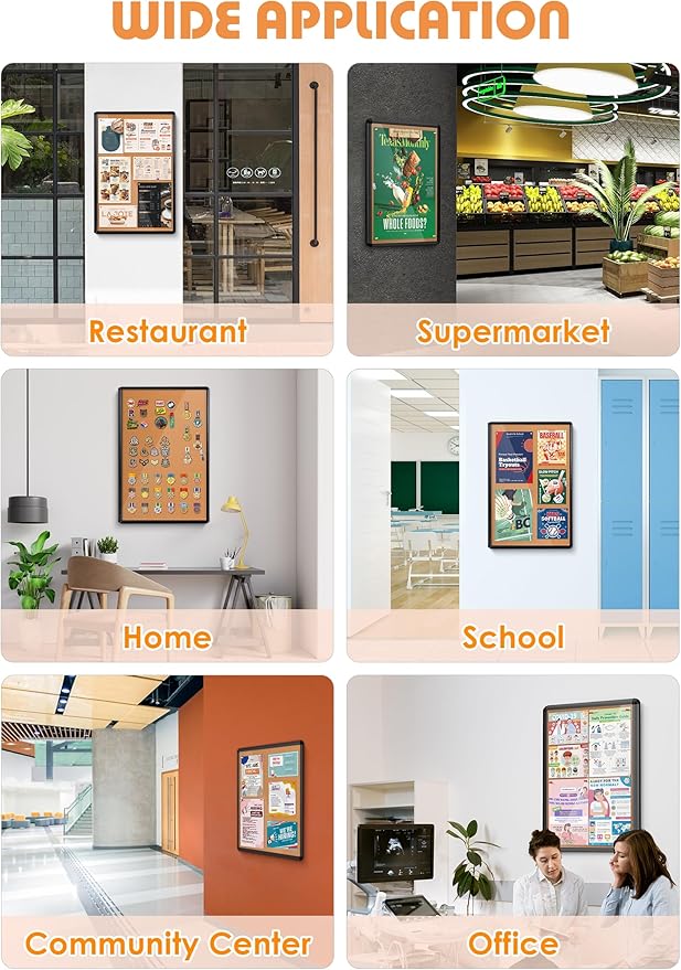 Enclosed Bulletin Board Cork Board 36x24 in, Lockable Wall Display Case for Office School Home Commercial, Tamperproof and Shatter Resistant, Black Aluminum Frame