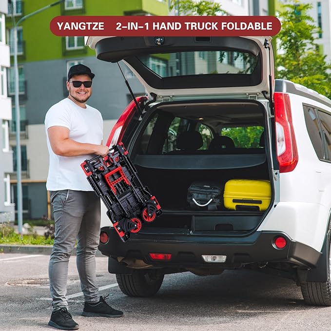 2 in 1 Hand Truck Dolly Foldable,330LB Capacity Portable Folding Hand Cart,Hand Truck Foldable with Retractable Handle,Folding Dolly Cart with Wheels for Moving
