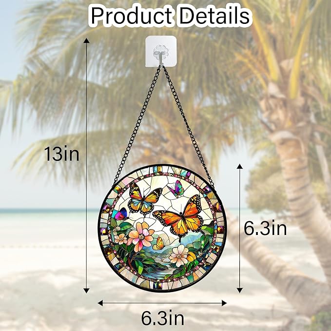 Stained Glass Window Hanging, Butterflies Flying in The Sky Suncatcher for Doors Home Sun Catchers Decoration and Christmas, Mother's Day Birthday Gifts for Women, Men, and Mom 6.3 in
