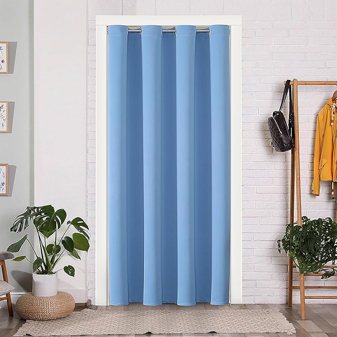 ChrisDowa Blackout Door Curtains for Doorway Privacy, Grommet Closet Curtains for Bedroom Closet Door, Thermal Insulated Temporary Doorway Cover Room Divider Drapes (1 Panel, Sky Blue, 42 x 80 Inch)