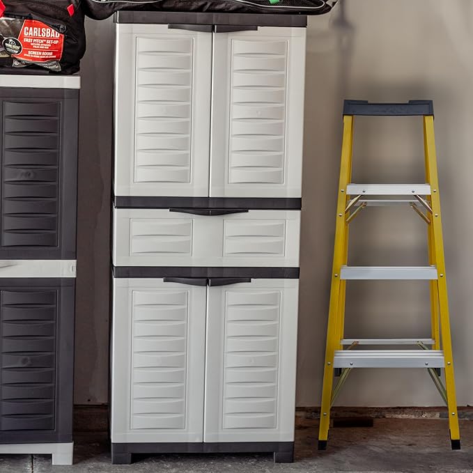 Sunnydaze Plastic Garage Storage Cabinet with 2 Adjustable Shelves - 57" H - Garage, Office, Home, Laundry Room - Gray