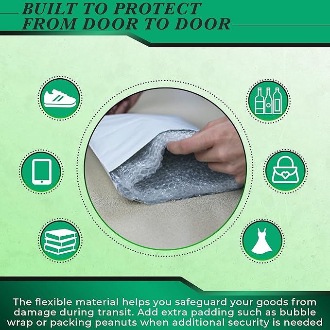 100 Pack Secure Seal White Poly Mailers - 6x9 Safe Shipping Bags - E-Commerce Self Sealing 2 Mil Poly Envelopes