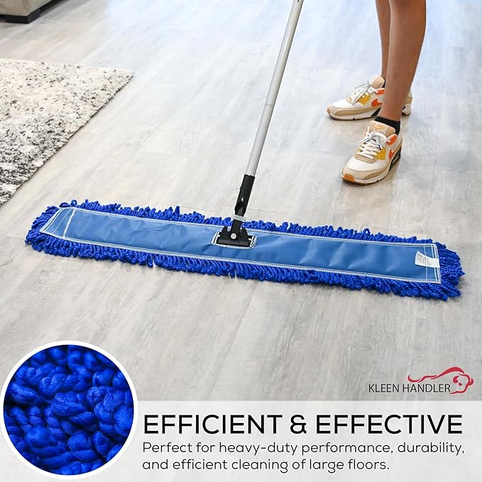 KLEEN HANDLER 18 Inch Microfiber Dust Mop, Large Washable Commercial Mop Head Replacement, Sweeper, Janitorial Supplies, Blue