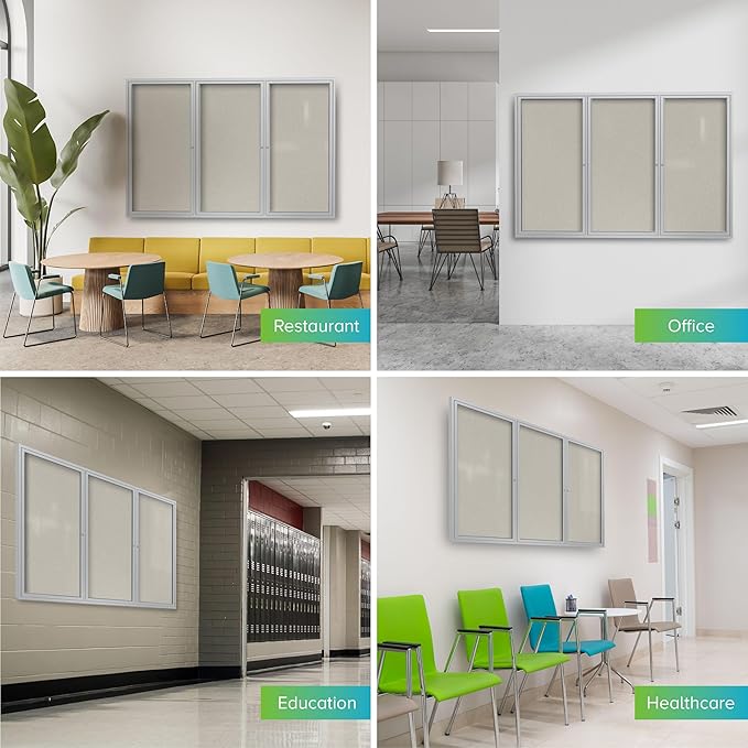 Ghent 48"x72" 3-Door Outdoor Enclosed Vinyl Bulletin Board, Shatter Resistant, with Lock, Satin Aluminum Frame - Ivory (PA34872VX-185), Made in the USA