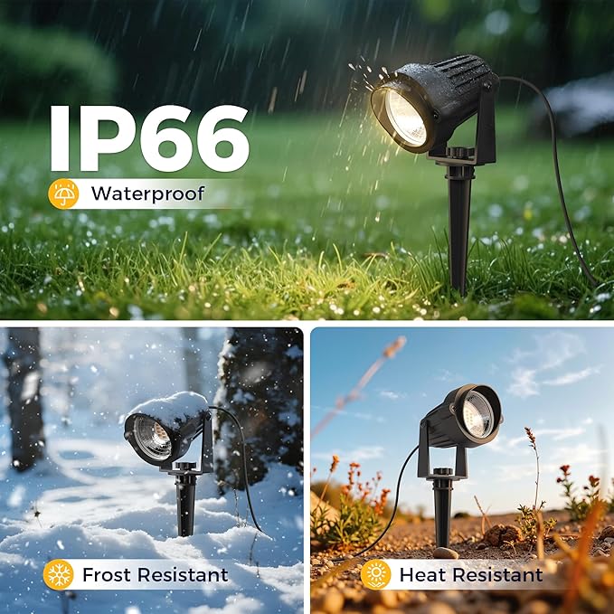 L LOHAS LED 5W Low Voltage Landscape Lighting, Christmas Outdoor Spot Lights with Connectors, 12V 24V IP66 Waterproof 3000K Warm White Plug in Spotlights for Yard, Garden, Pathway, House (4 Pack)