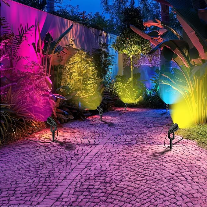1500LM LED High Brightness Outdoor Landscape Lighting 15W RGB Color Changing Landscape Lights Remote Control Spot-Lights with Plug in IP66 Waterproof Flood Light for Garden - 2 Pack