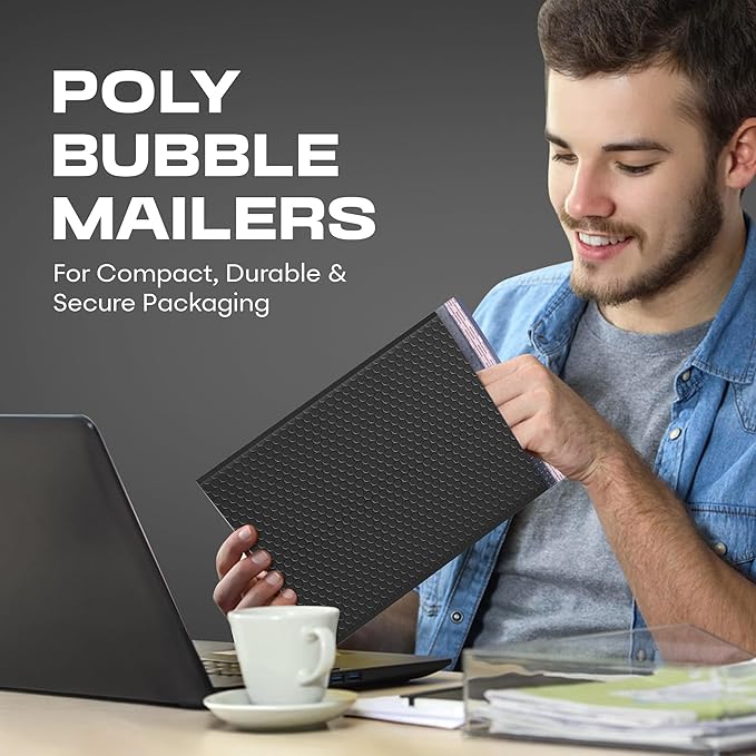 Black Extra Large Poly Bubble Mailers 14.25x20 inch #7 | Self Seal Large Padded Envelopes | Air Cushioned Bubble Mailer | Usable Size 14.25x19 Lightweight Mailing Shipping Bags| 100 Pack Bulk