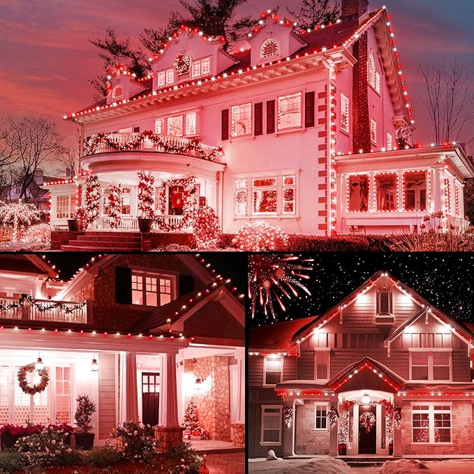 Brightown C9 Christmas String Lights, Red and Pure White Commercia Outdoor Christmas Lights with 150 Strawberry C9 LED Bulbs, Waterproof Extendable UL Certified for Party Holiday Indoor Xmas Decor