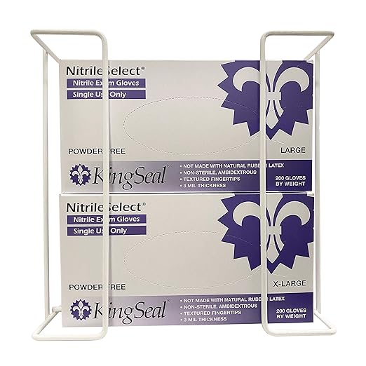 1 Each | Disposable Glove or Tissue Box Holder, Double (2-Box) Glove Rack, Wall Mounted Universal Box Holder, for Larger Sized Boxes, White - 1 Glove Rack