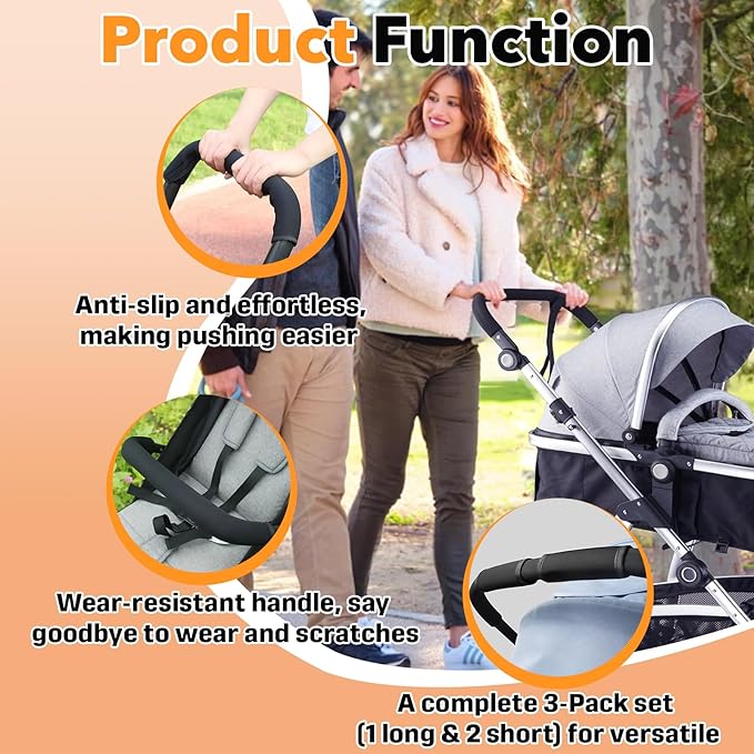 3 Pcs Universal Stroller Handlebar Cover (1 Pack18.7*6.1in & 2 Pcs 6.12*5.5in), Removable Wrap for Stroller Handle & Pushchair Armrest Protector Replacement,Toddler Pram Bumper Dustproof Handle Glove