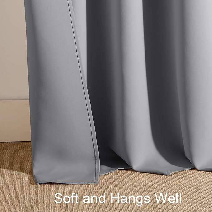 PONY DANCE Light Blocking Curtains - 63 inch Length Window Coverings Room Darkening Rod Pocket Thermal Insulated Curtain Panels for Living Room & Bedroom, 42 x 63 inches, Silver Grey, 2 Pieces