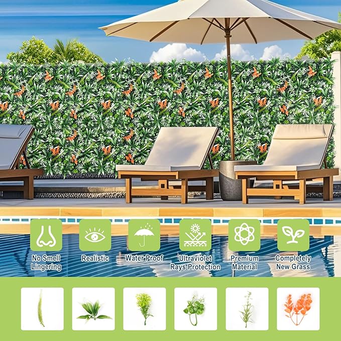 20"X20" Artificial Boxwood Panels, 16PCS Grass Wall Hedge Panels UV-Protected Greenery Privacy Hedge Screen, Grass Backdrop Wall for Indoor Outdoor Patio Balcony, Party Garden Fence Decor
