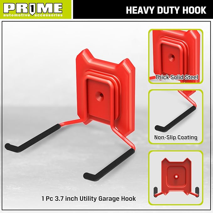 Prime 1 PR1ME 1 Pack Garage Garden Tool Organizer Wall Mount Hooks,Support 44lbs, Heavy Duty Metal Storage Hooks for Power Tool,Hand Tool,Bike,Hoses,Broom,etc