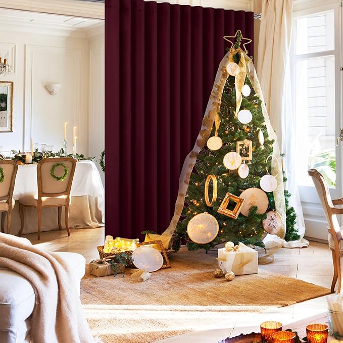 Hiasan Christmas Blackout Patio Sliding Door Curtain Extra Wide Thermal Insulated Privacy Room Divider Curtain with Back Tab & Rod Pocket for Bedroom Partition Glass Door (100 x 84 Inches, Burgundy)