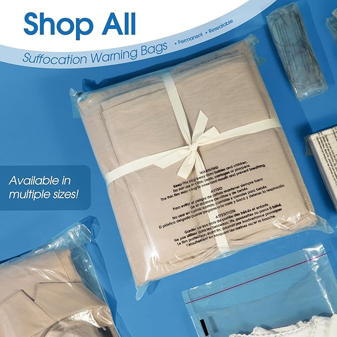 Spartan Industrial - 12" X 18" (500 Count) Self Seal Clear Poly Bags with Suffocation Warning for Packaging and Clothes - Permanent Adhesive