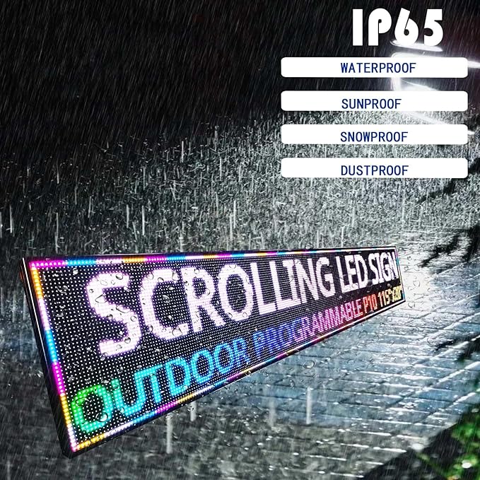 HS P10 115'’x20’’ Programmable Led Sign, Outdoor Digital Scrolling Signs, Open Neon Signs, Electronic Message Display Screen Banner Board, Full Color High Brightness WIFI Control Customized text for Business Store Advertising Restaurant Window