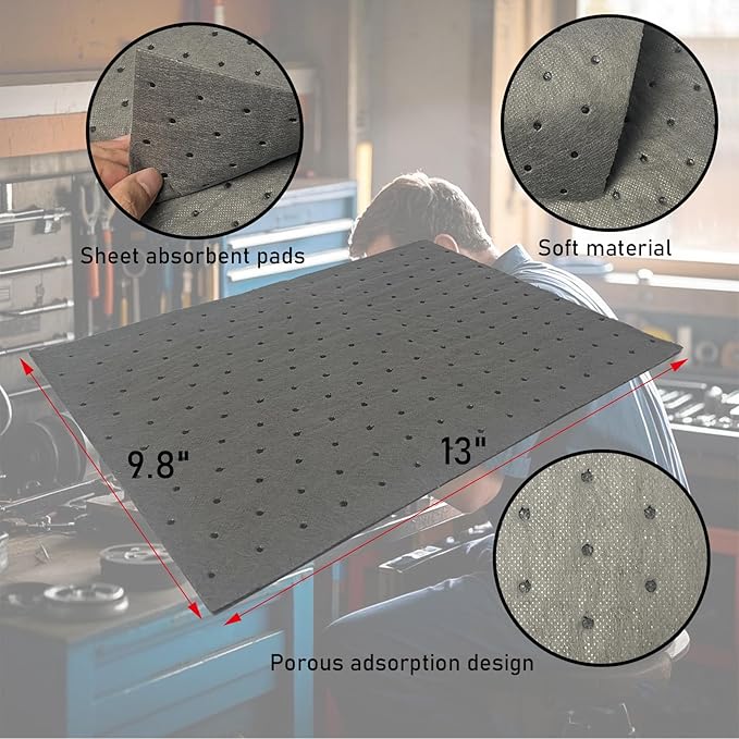 Oil Absorbent Pads, 13"x9.8" Drip & Spill Universal Pads for Garage, Workshop & Under Car | Absorbs Oil, Grease | Also for General Wet Spill Cleanup,30-Pack