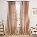 Peach Linen Curtains 90 Inch Long 2 Panels for Girl Bedroom Soft Linen Textured Window Drapes Semi Sheer Light Filtering Rod Pocket Back Tab Farmhouse Curtain Soft Vibrant Living Room 52x90