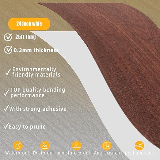 GSCIT Club Wood Grain Repair Tape, 24 inch X 25ft Self Adhesive Cherry Grain Repair Patch for Tables, Chairs, Baseboards, Doors, Windows, Floors, Handicraft DIY.