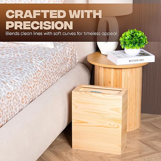 2.3 Gallons Rectangular Wooden Trash Can | Trash Can with Bin Liners | Decorative Waste Basket | Recycling Bin for Bathroom | Natural Wood Finish Basket for Kitchen | Paper Basket for Office