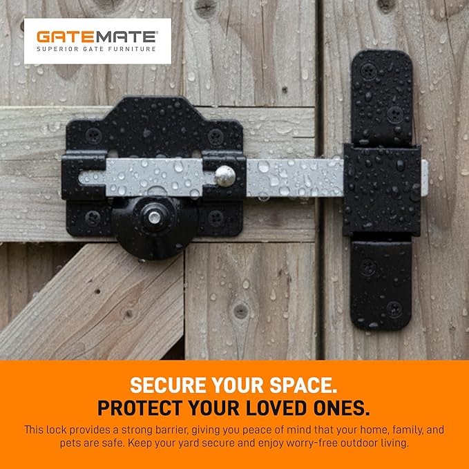 GateMate 2 ¾”(70mm) Single Locking Long Throw Lock, Key Unlock, High Security with Slide Bolt, Stainless Steel & Powder Coated, Corrosion Resistant, Elongated Keep for Gate Drop.