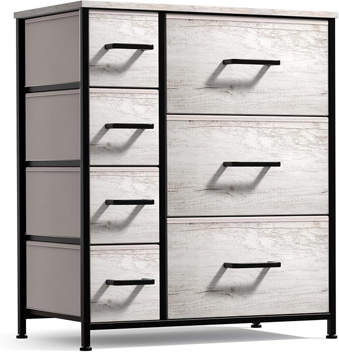 Sorbus Dresser with 7 Faux Wood Drawers - Storage Unit Organizer Chest for Clothes - Bedroom, Hallway, Living Room, Closet, & Dorm Furniture - Steel Frame, Wood Top, & Easy Pull Fabric Bins