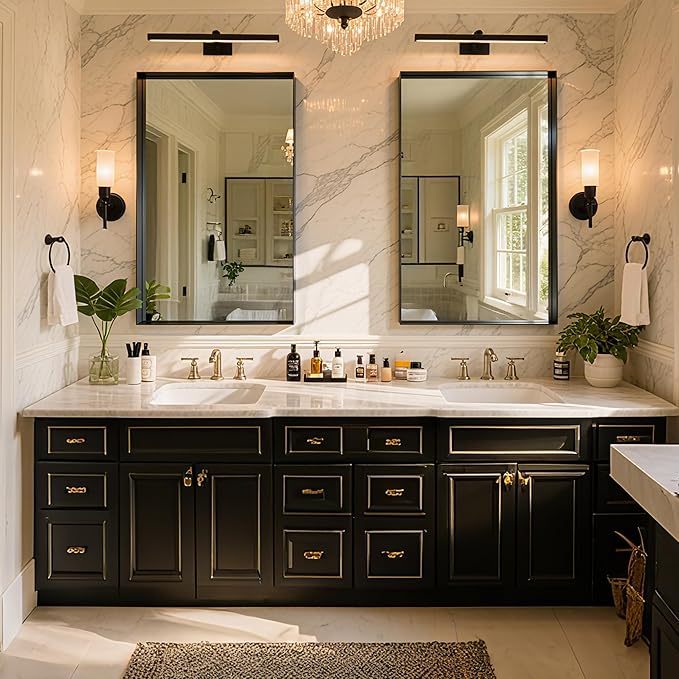 48"x32" Black Framed Bathroom Mirror, Large Rectangular Vanity Mirror, Aluminum Metal Frame, Wall Farmhouse Modern Wall-Mounted Mirrors for Bathroom, Bedroom, Living Room, Over Sink