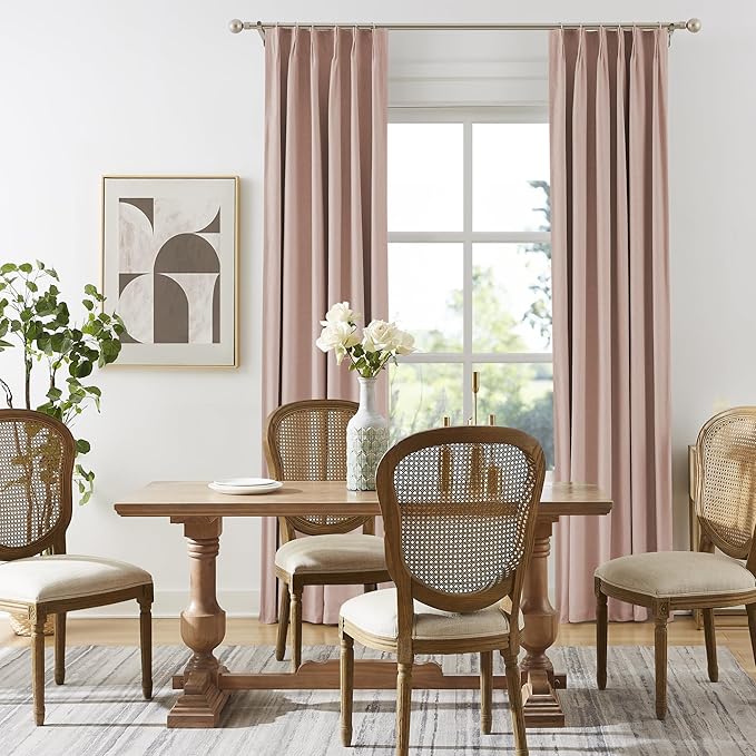 DUALIFE Dusty Pink Pinch Pleated Blackout Curtains 96 Inches Long - Back Tab Room Darkening Drapes with Hooks for Girls Baby Nursery Bedroom, Soft Pale Pink 40 x 96 Inch 2 Panels