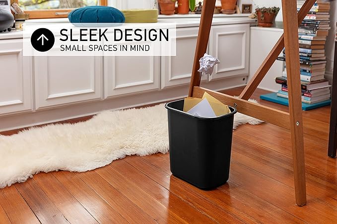 United Solutions 13 Quart / 3.25 Gallon Space-Efficient Trash Wastebasket, Fits Under Desk and Narrow Spaces in Commercial Office, Kitchen, Home Office, and Dorm, Easy to Clean, Black (Pack of 1)