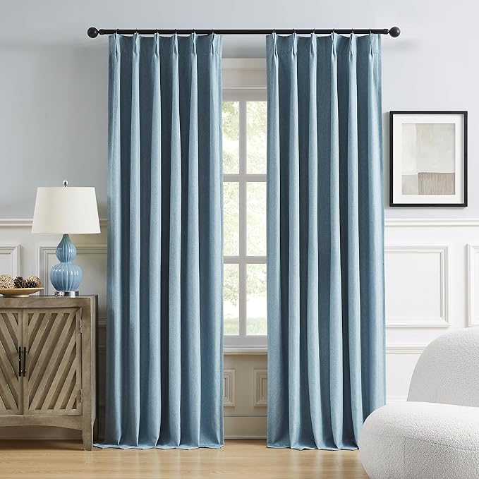 DUALIFE Slate Blue Blackout Curtains 96 Inch Long 2 Panels Set Pinch Pleat Drapes for Living Room Bedroom Nursery Thermal Insulated Full Blackout Draperies with Hooks 40" Wx96 L