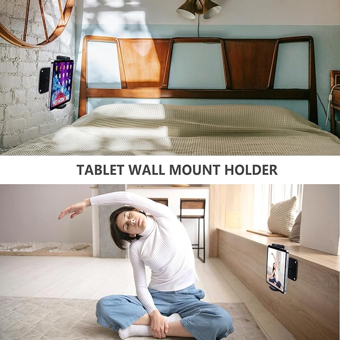 Tablet Wall Mount, Aluminum iPad Wall Mount Holder, 360° Rotation Adjustable Wall Holder Compatible with iPad Pro, Mini, Galaxy Tab, Surface Pro, Kindle, All 4.7-13" Tablets and Phones