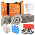 Universal Spill Kit OSHA Approved - Biohazard Clean up Kit for Oil, Water & Chemicals | 15 Absorbent Pads, 2 Socks, PPE, Biohazard Bags in Bright Orange Duffel Bag