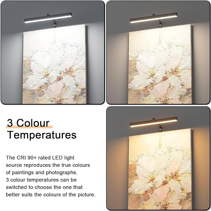 4W Plug in Picture Light for Paintings with Remote Control, 12" LED Art Display Lighting for Gallery, Dartboard, Artwork, Black Wall Mounted Picture Frame Light