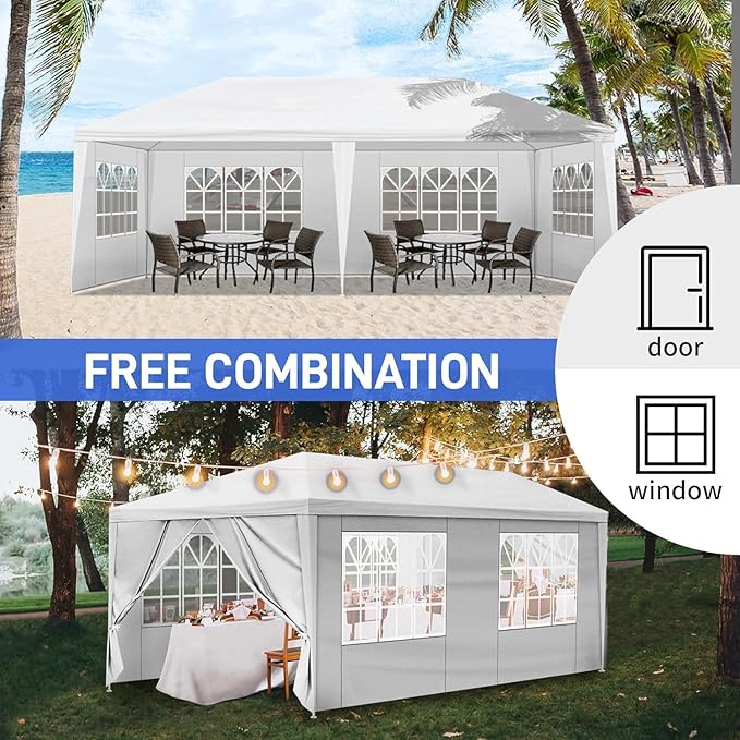 10x20 FT Party Tent, Outdoor Wedding Tents for Parties, Canopy Event Tent with 6 Removable Sidewalls, Waterproof Gazebo Shelter for Birthday Parties, Weddings, BBQs & Events (10X20FT-6Sides White)