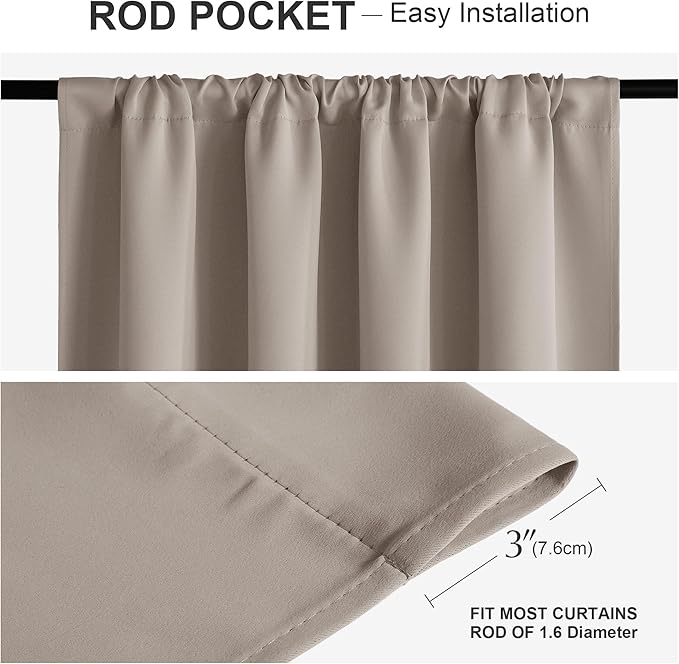 PONY DANCE Blackout Window Curtains - Rod Pocket Window Treatments Curtain Panels/Draperies Room Darkening Noise Reducing Home Fashion, Wide 42 x Long 45 inches, Light Taupe, One Pair