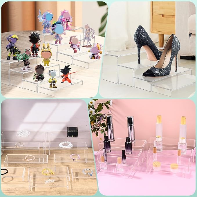8 Pcs Large Acrylic Display Risers, 12" Large Risers Display Stands, 0.19" Thick Clear Risers Display Stands Large, Clear Rectangular Display Shelf for Showcase, Collectibles, Cupcake, Dessert