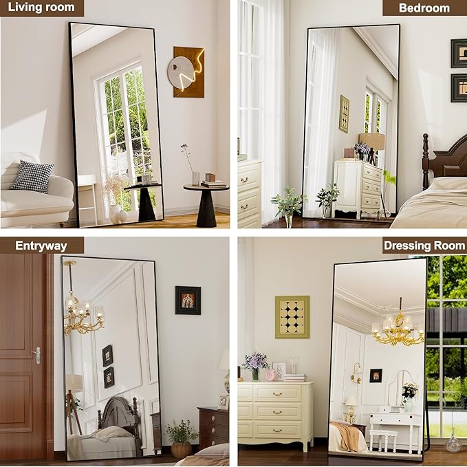 GLSLAND 76"x34" Full Length Mirror Oversize Rectangle Full Body Mirror Aluminum Alloy Frame Freestanding Mirrors for Bedroom Living Room Dressing,Black