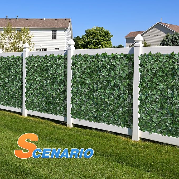 TANG 4'x14'FT Faux Ivy Privacy Fence Screen Roll- 7Pcs Artificial Leaf Fences Greenery with 130 GSM Mesh Panel,Outdoor Green Wall Chain Link Fence Covering for Balcony Backyard Patio, Ivy