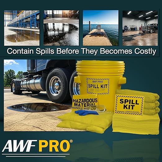 AWF PRO 20 Gallon Hazmat Spill Kit, 59 Pieces – 20 gal DOT Approved Drum, Socks, Pads & Pillows, & Accessories