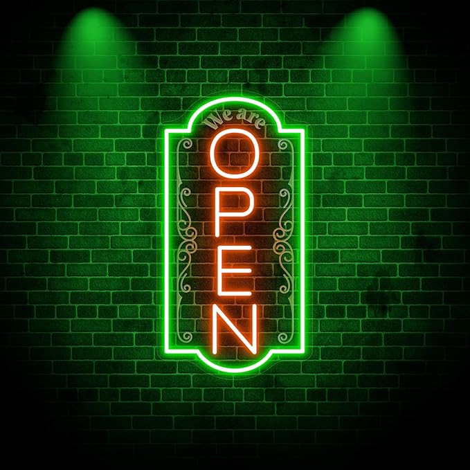 Vertical open sign Vertical Open Led Sign Neon Sign business window light vertical open signs for business (Mix color 7 LARGE SIZE 35x19")