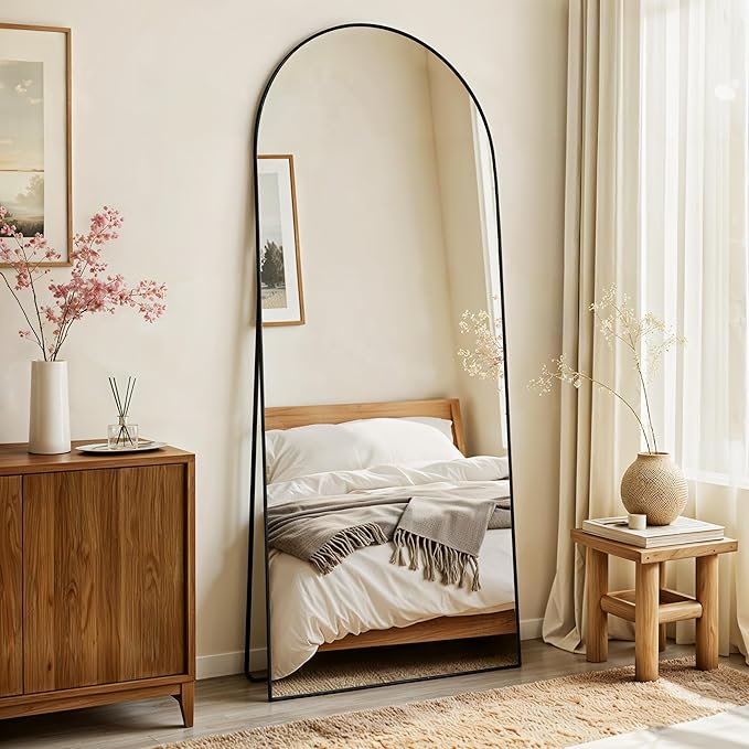 Full Length Mirror 56"x21" - Arched Floor Standing Body Mirror with Aluminum Frame,Leaning Hanging for Bedroom Cloakroom Living Room Black