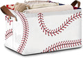 Baseball Texture Storage Basket Large 17x11.5x10.5 Inche-Collapsible Fabric Organizer Bin with Handles for Sports Gear,Toys,Laundry-Foldable Decorative Hamper with Stitched Leather Design-Single Pack