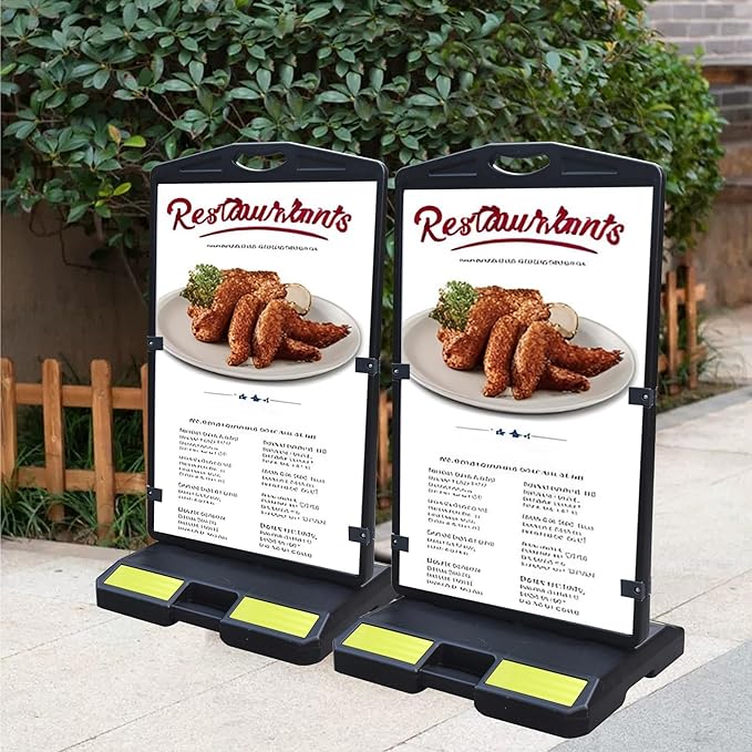OrangeStar 2-Pack Sidewalk Sign 24 x 36 Inch Double Sided Sandwich Board Plastic Outdoor Advertising Signboard with Water-filled Base for Restaurant, Business, Events, Grey (Frame only)