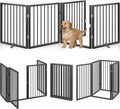 Vantas Folding No-Assembly Metal Pet Gate 80" Wide, 24" Extra Tall Dog Gate with Door Walk Through, Freestanding Accordion Puppy Gate Dog Door for Indoor & Outdoor, with 2PCS Support - Black