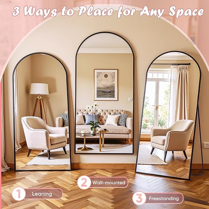 Full Length Mirror, 78" x 38" Arched Full Body Mirror Large Standing Floor Mirrors, Mirrors for Bedroom, Bathroom, Living Room Standing or Wall Leaning, Black