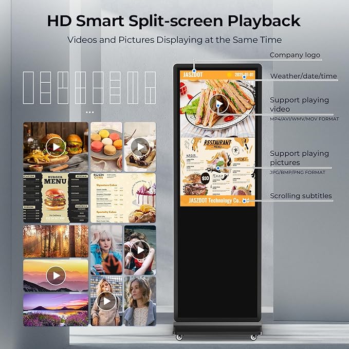 32/43/55/65 Inch Digital Signage Display, LCD Screen Advertising Display Kiosk Interactive Totem Floor Standing Auto AD Player with USB/HDMI/WiFi Android OS (32'' Touch Screen)
