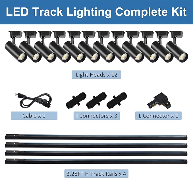 Black 25W 2000lm J&L Type LED Track Lighting System,4000K Natural Light Dimmable Brightness,with 13 FT Track Rails and Ceiling Spotlight Fixture Installation Package