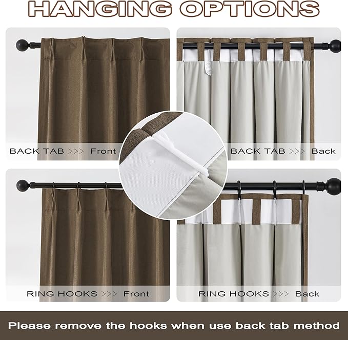 DUALIFE Chocolate Brown Pinch Pleated Blackout Curtains 84 Inches Long, Back Tab with Hooks, Linen Full Black Out Thermal Insulated Track Curtain for Bedroom Living Room,40" Wx84 L, 2 Panels